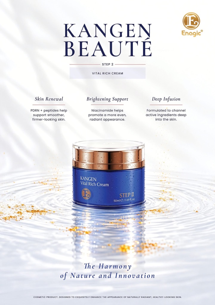 Kangen Beauté skincare poster featuring the product line